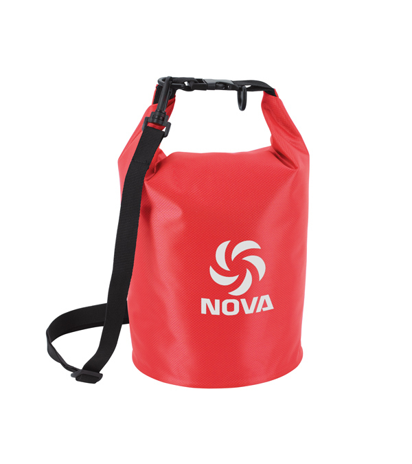 Promotional dry bags protecting gear near the water