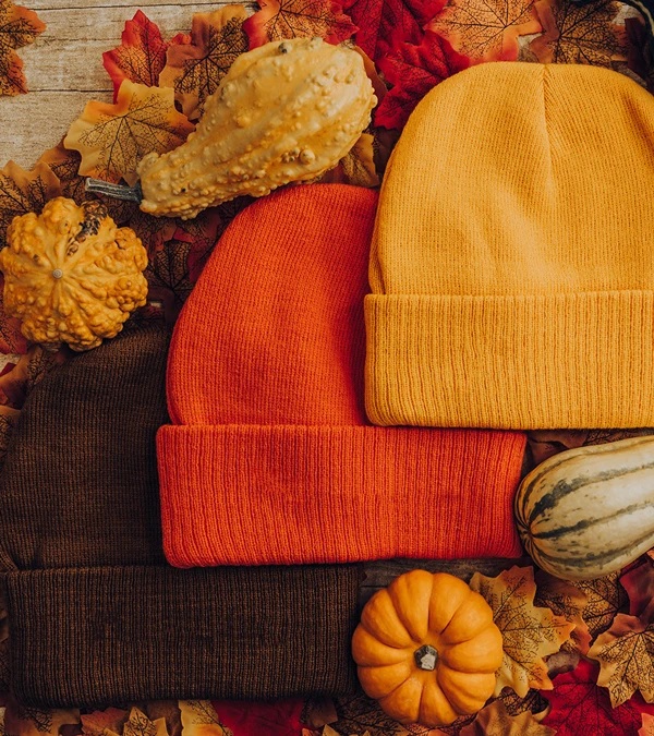 Collection of custom branded beanies and winter headwear